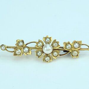 JR9943 Early 20th century 15K yellow gold Seed & Split pearl Flower brooch 3.8g